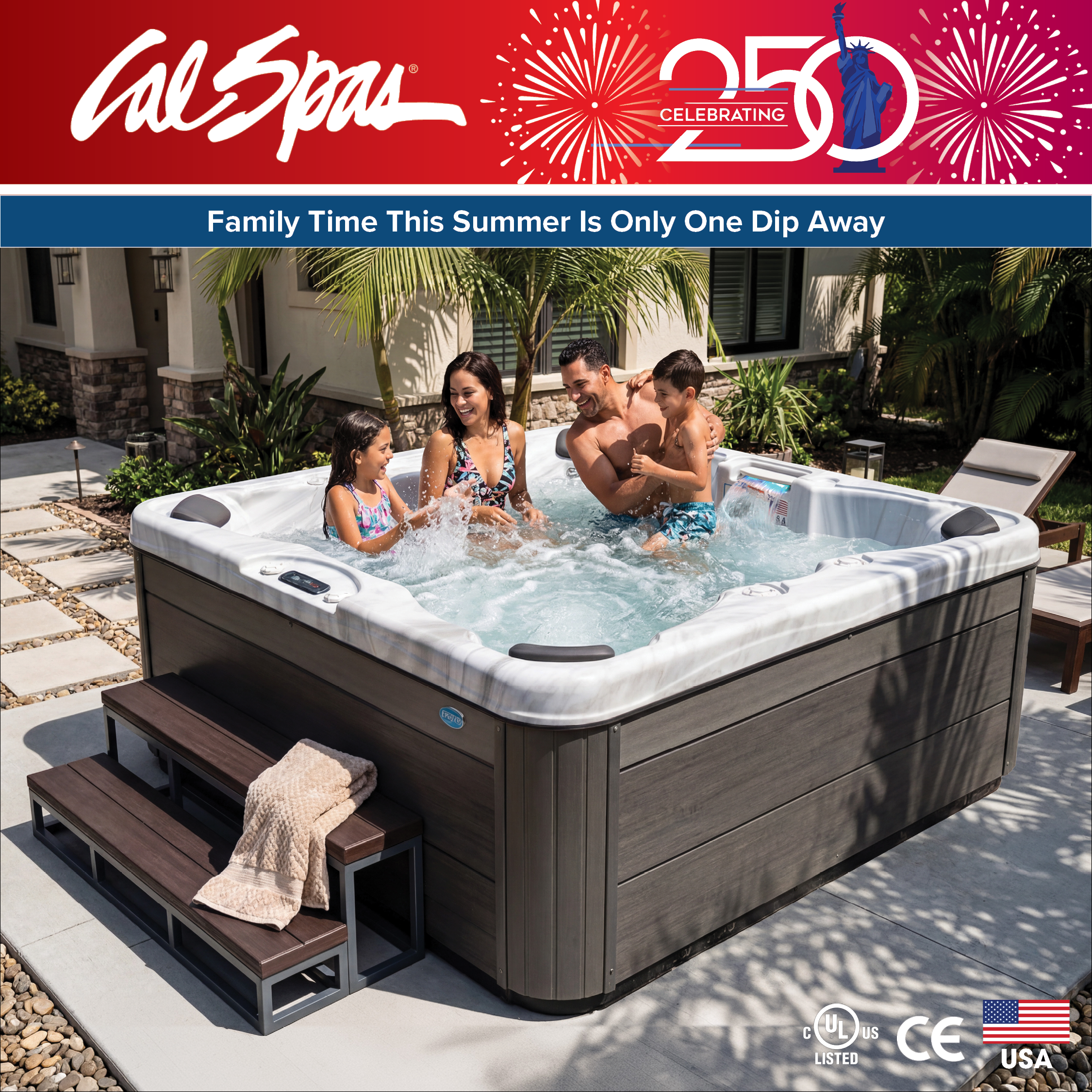 Calspas hot tub being used in a family setting - Layton